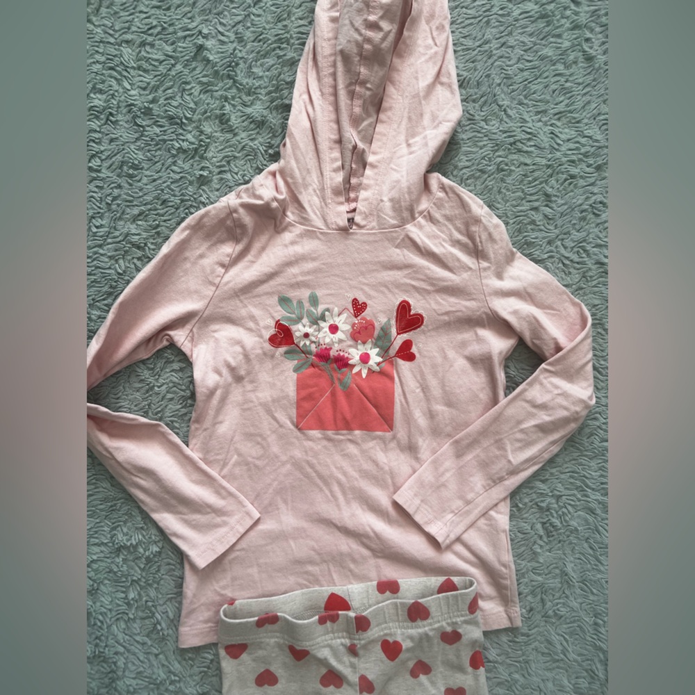 Carter's Girls Pink Hoodie Top with Heart Leggings Set - Picture 2 of 5